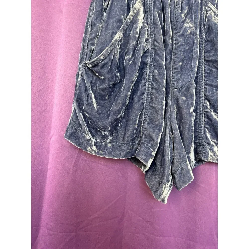 Free People At First Sight Plush Blue Paper Bag Shorts Boho Crushed Velvet